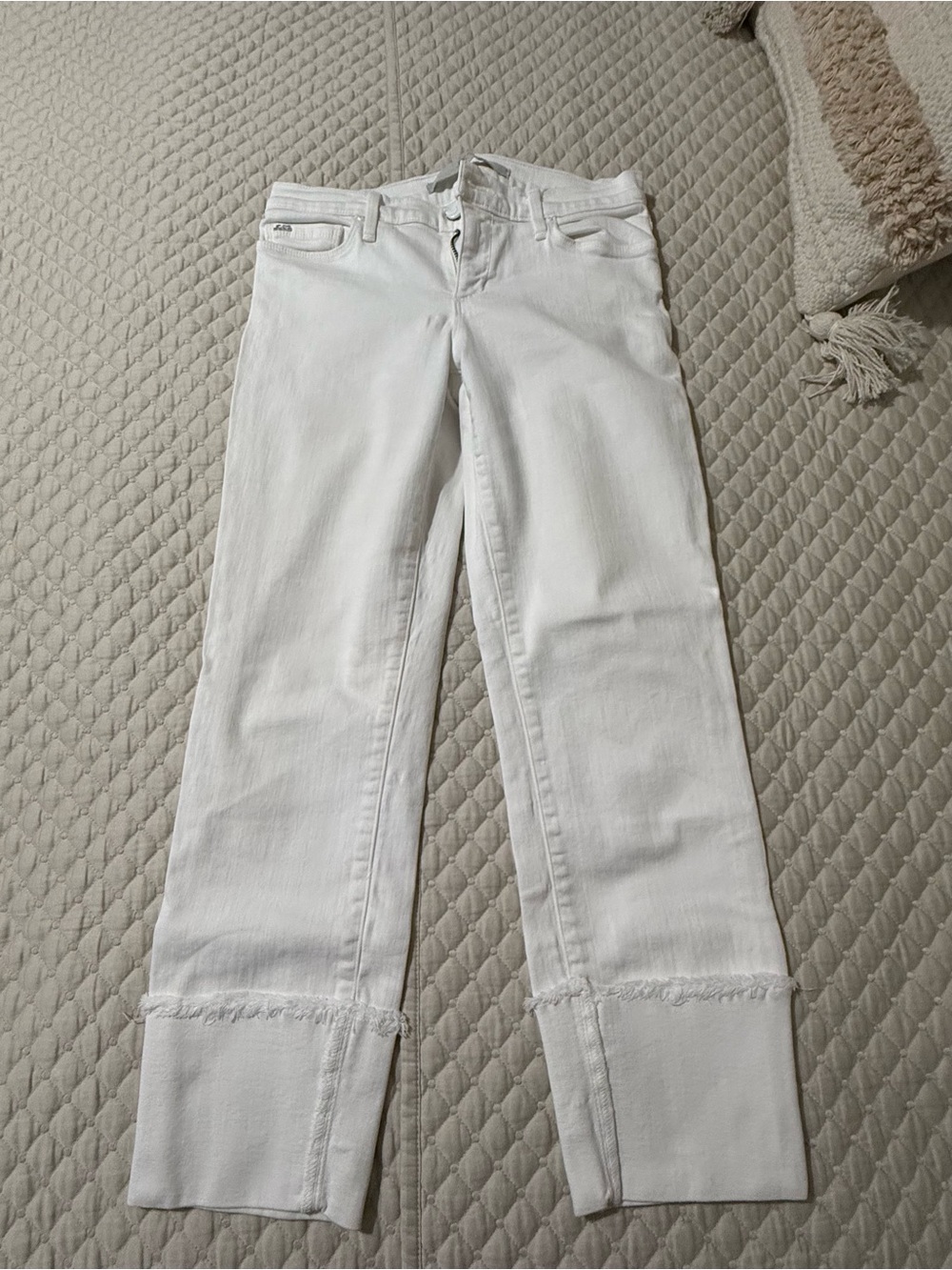 Joe's Jeans White Straight-Leg Jeans with raw cuffed hem size 27 no flaws
